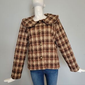 Stoosh Quilted Plaid Jacket With Ruffle Detail, VGUC, Size L